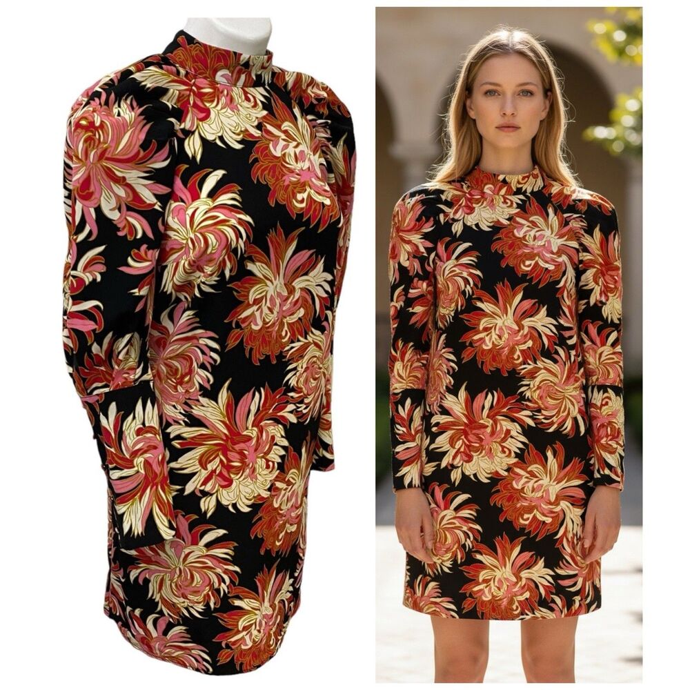 Who What Wear Dress Womens XS Victorian Tropical Floral Puff Sleeve Fall Autumn